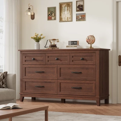 7 Dresser For Bedroom, 54" Wide Drawer Dresser With Storage Freestanding, Wooden Closet Storage Chest For Living Room, Bedroom, Office 9 7 Dresser For Bedroom, 54" Wide Drawer Dresser With Storage Freestanding, Wooden Closet Storage Chest For Living Room, Bedroom, Office - Image 9
