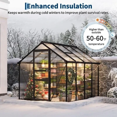 Garvee 6 X 8 FT Greenhouse, Greenhouse With Aluminum Frame, Lockable Door And Ajustable Roof Vent For Outside Garden Backyard, Patio, Black 5 Garvee 6 X 8 FT Greenhouse, Greenhouse With Aluminum Frame, Lockable Door And Ajustable Roof Vent For Outside Garden Backyard, Patio, Black - Image 5