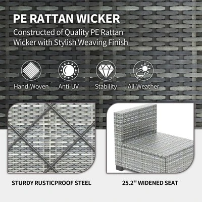 7 Piece Patio Furniture Set - PE Rattan Wicker Sectional Sofa With Cushions & Glass Coffee Table For Garden, Balcony, Porch, Backyard 6 7 Piece Patio Furniture Set - PE Rattan Wicker Sectional Sofa With Cushions & Glass Coffee Table For Garden, Balcony, Porch, Backyard - Image 6