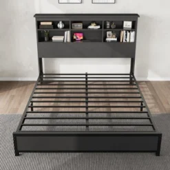 Queen Size Bed Frame With Bookcase Headboard, Queen Platform Bed With 2-tier Storage & Charging Station, No Box Spring Needed Easy Assemble,Black 10 Queen Size Bed Frame With Bookcase Headboard, Queen Platform Bed With 2-tier Storage & Charging Station, No Box Spring Needed Easy Assemble,Black -Garvee Sales GUEST b5aed704 9963 49de b327 ea932b4090c4 1