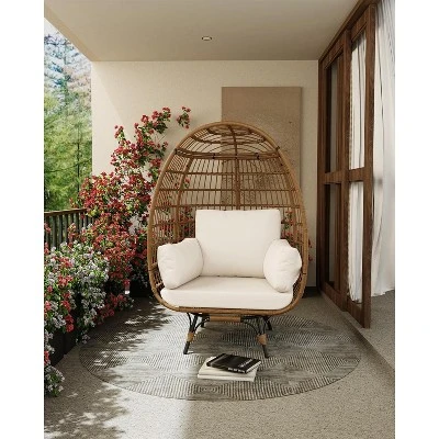 Outdoor 360 Swivel Egg Chair, Oversized Egg Lounge Chair W/Steel Frame And 4 Thick Cushions Chairs For Indoor Porch, Backyard, Living Room 4 Outdoor 360 Swivel Egg Chair, Oversized Egg Lounge Chair W/Steel Frame And 4 Thick Cushions Chairs For Indoor Porch, Backyard, Living Room - Image 4