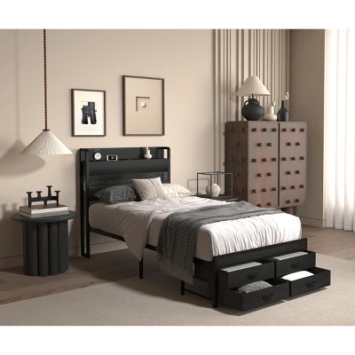 Twin Bed Frames With Headboard, Twin Size Bed Frames With Storage Drawers, Twin Bed, Metal Platform Bed Frame 6 Twin Bed Frames With Headboard, Twin Size Bed Frames With Storage Drawers, Twin Bed, Metal Platform Bed Frame - Image 6