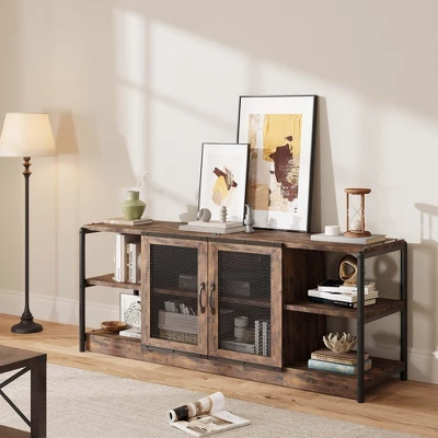 Farmhouse TV Stand For 65/75 Inch TVs, Entertainment Center With Storage Cabinet And Mesh Doors, Industrial Media Console Table, Vintage 2 Farmhouse TV Stand For 65/75 Inch TVs, Entertainment Center With Storage Cabinet And Mesh Doors, Industrial Media Console Table, Vintage - Image 2