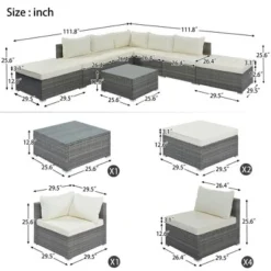 8-Pieces Patio Furniture Set, Sectional Couch With 2 Ottomans, Coffee Table, Corner Sofa, 4 Single Sofa, Anti Slip Feet, For Garden, Beige 14 8-Pieces Patio Furniture Set, Sectional Couch With 2 Ottomans, Coffee Table, Corner Sofa, 4 Single Sofa, Anti Slip Feet, For Garden, Beige -Garvee Sales GUEST b66af9c5 d87a 472f 99e6 3f2809df72d2