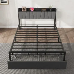 Garvee Queen Size Bed Frame With Storage Headboard, Industrial Queen Platform With 2 Drawers And Charging Station, Black No Box Spring Needed Bedframe -Garvee Sales GUEST b66c9c0c bfdb 4196 8788 6a9f329f46e5
