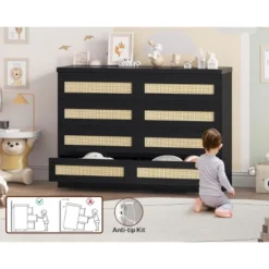 Garvee Rattan Dresser For Bedroom, 8 Drawer Dresser For Closet, Double Wood Dressers & Chest Of Drawers For TV Stands, Living Room -Garvee Sales GUEST b6711912 f999 42ae 9e03 6a68ef02df99