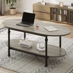 Oval Coffee Table Unique Tea Table 47.2" Mid Century Cocktail Table Low Storage Coffee Table -Garvee Sales GUEST b6852cc3 f95d 4344 942c efaeefccb40e