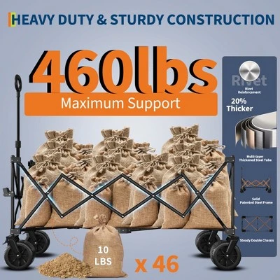 Wagon Cart Foldable With 460lbs Weight Capacity, Heavy Duty 360L Folding Utility Garden Cart For Beach, Camping, Outdoor 5 Wagon Cart Foldable With 460lbs Weight Capacity, Heavy Duty 360L Folding Utility Garden Cart For Beach, Camping, Outdoor - Image 5