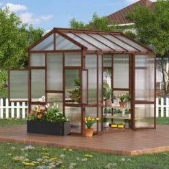 6x8 FT Wooden Greenhouse For Outdoor,Heavy Duty Green House Kit With Ventilated Window And Lockable Door,Walk-in Greenhouse For Backyard, Patio, Lawn