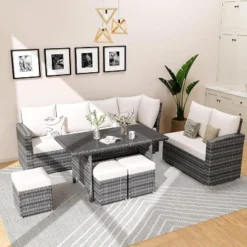 Garvee 7 Piece Outdoor Sectional Sofa With Dining Table,Patio Sectional Sofa Conversation Set All Weather Wicker Rattan Couch Dining Table & Chair -Garvee Sales GUEST b73d9f60 fb58 430d a563 423e0b414125