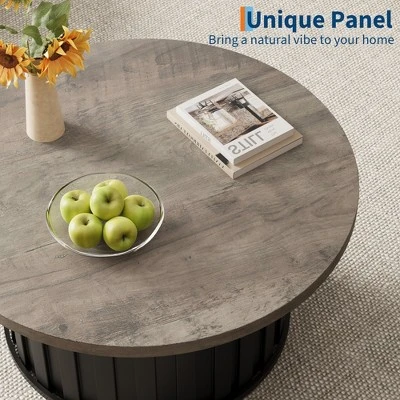 Garvee Round Coffee Table, Mid Century Modern Coffee Table With Metal Base, 31.9" Fluted Center Table For Living Room, Home Small Space, 6 Garvee Round Coffee Table, Mid Century Modern Coffee Table With Metal Base, 31.9" Fluted Center Table For Living Room, Home Small Space, - Image 6