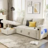 84 Inch Sleeper Sofa Couch, L-Shaped Sofa, Convertible Pull Out Sofa Bed With Storage, Charging Station, Led Lights, Modern Sectional Sofa