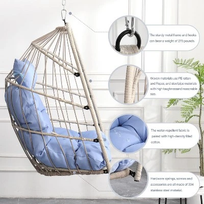 Outdoor Garden Rattan Egg Swing Chair Hanging Chair For Patio, Porch, Bedroom, Garden, Courtyard, Balcony 4 Outdoor Garden Rattan Egg Swing Chair Hanging Chair For Patio, Porch, Bedroom, Garden, Courtyard, Balcony - Image 4