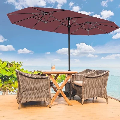15ft Large Patio Umbrella With Base - Rectangular Patio Umbrella With Crank Handle, UV Protection For Outdoor Market, Backyard, Pool 10 15ft Large Patio Umbrella With Base - Rectangular Patio Umbrella With Crank Handle, UV Protection For Outdoor Market, Backyard, Pool - Image 10
