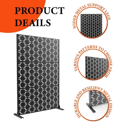 72" H Metal Privacy Screen For Outdoor, Freestanding Decorative Privacy Screen With Stable Base, Metal Fence Panel For Balcony Patio Garden 2 72" H Metal Privacy Screen For Outdoor, Freestanding Decorative Privacy Screen With Stable Base, Metal Fence Panel For Balcony Patio Garden - Image 2