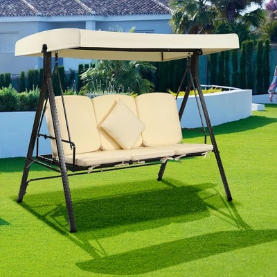 Whizmax 3 Seater Outdoor Porch Swing, Patio Swing Chair And Canopy, Adjustable Shade, Removable Cushion, Suitable For Balcony, Garden, Antique White 6 Whizmax 3 Seater Outdoor Porch Swing, Patio Swing Chair And Canopy, Adjustable Shade, Removable Cushion, Suitable For Balcony, Garden, Antique White - Image 6