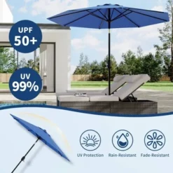 9' Outdoor Patio Umbrella, Outdoor Table Umbrella, Yard Umbrella, Market Umbrella With 8 Sturdy Ribs, Push Button Tilt And Crank