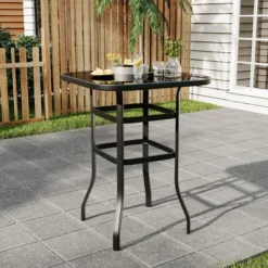 Bistro Square Patio Table - Metal Frame W/Tempered Glass Top, Outdoor Bar Height Table For Backyard, Poolside & Garden -Garvee Sales GUEST b8944444 a0bb 4ee0 8a77 91884e9718c7