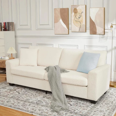 83" Modern 3-Seater Sofa, Deep Seat Couch With Wide Armrest, Removable Washable Cushion Cover, Boucle Fabric, Cozy Couch For Living Room Or Apartment 5 83" Modern 3-Seater Sofa, Deep Seat Couch With Wide Armrest, Removable Washable Cushion Cover, Boucle Fabric, Cozy Couch For Living Room Or Apartment - Image 5