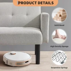 3-Position Adjustable Futon Sofa Bed, Compact Loveseat, Modern Mid-Century Sleeper Sofa, Convertible Couch, Living Room Couches (Grey/Brown) -Garvee Sales GUEST b8d73250 73e5 41a5 acea f69263576b61