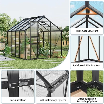 Garvee 6 X 8 FT Greenhouse, Greenhouse With Aluminum Frame, Lockable Door And Ajustable Roof Vent For Outside Garden Backyard, Patio, Black 6 Garvee 6 X 8 FT Greenhouse, Greenhouse With Aluminum Frame, Lockable Door And Ajustable Roof Vent For Outside Garden Backyard, Patio, Black - Image 6