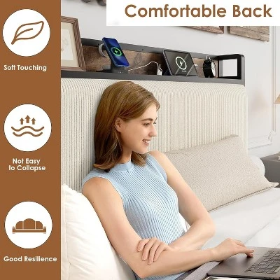 Twin Size Bed Frame With Storage Drawers & Charging Station - Rustic Velvet Upholstered Platform Bed, No Box Spring Needed 6 Twin Size Bed Frame With Storage Drawers & Charging Station - Rustic Velvet Upholstered Platform Bed, No Box Spring Needed - Image 6