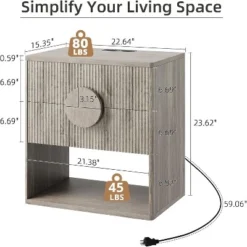 Fluted Nightstand, Side Table With 2 Drawer, Modern Farmhouse Nightstand With Open Shelves, Wood Nightstand For Bedroom Sofa Office