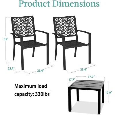 3-Piece Bistro Set, Outdoor Bistro Set, Stackable Metal Square Table And Chairs, Small Conversation Set Patio Furniture For Backyard, Deck 6 3-Piece Bistro Set, Outdoor Bistro Set, Stackable Metal Square Table And Chairs, Small Conversation Set Patio Furniture For Backyard, Deck - Image 6