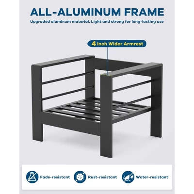 4 Pieces Aluminum Patio Furniture Set, Outdoor Sectional Conversation Set Sectional Sofa With 4" Armrest & 5" Thick Cushions & Coffee Table 2 4 Pieces Aluminum Patio Furniture Set, Outdoor Sectional Conversation Set Sectional Sofa With 4" Armrest & 5" Thick Cushions & Coffee Table - Image 2