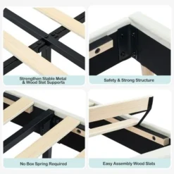 Garvee Twin Bed Frames, Upholstered Platform Bed Frame With Bookcase Headboard, Velvet Platform Bed Mattress Foundation, Easy Assembly, White -Garvee Sales GUEST b9f69e74 d6cc 465a 8c56 5f63ab341bd0