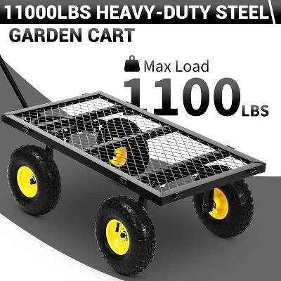 Heavy Duty 1100 LBS Steel Garden Cart, 3 In 1 Pullable Garden Wagon, Folding Utility Wagon W/Removable Sides & 10" Wheels For Farm, Yard 5 Heavy Duty 1100 LBS Steel Garden Cart, 3 In 1 Pullable Garden Wagon, Folding Utility Wagon W/Removable Sides & 10" Wheels For Farm, Yard - Image 5