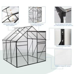 Walk In Greenhouse, Greenhouses With Sliding Door, Adjustable Roof, Drainage System & Galvanized Base, Metal Frame Greenhouse For Backyard -Garvee Sales GUEST ba88d686 c083 4cd5 8eb5 1053efd18328
