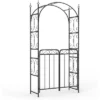 8 FT Metal Garden Arch With Gate, Elegant Wedding Arch For Ceremony Decor, Steel Arbor Trellis For Patio, Lawn, And Backyard, Black