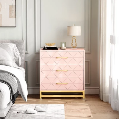 3 Drawer Dresser, Wood Chest Drawers With Storage For Closet, Bedroom, Drawers Dresser Modern Bedside Nightstand With Gold Handles 7 3 Drawer Dresser, Wood Chest Drawers With Storage For Closet, Bedroom, Drawers Dresser Modern Bedside Nightstand With Gold Handles - Image 7