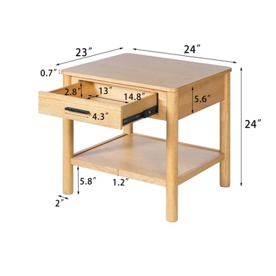 Modern Nightstand With Drawer, Wooden Sofa Side Table, Modern Small Bedside Table With Open Shelf, End Table For Living Room Bedroom 2 Modern Nightstand With Drawer, Wooden Sofa Side Table, Modern Small Bedside Table With Open Shelf, End Table For Living Room Bedroom - Image 2