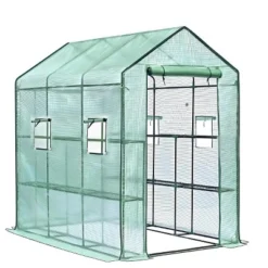 Large 57x85x77 Portable Greenhouse With 8 Shelves, Heavy Duty Walk In Green House, PE Cover & Mesh Windows For Outdoor And Indoor Garden Use Green