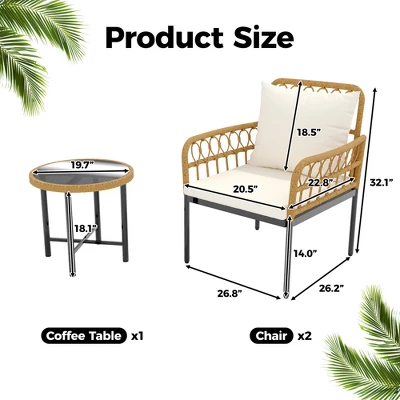 Wicker Patio Bistro Sets Outdoor Conversation Sets With Side Table And Rattan Chairs, Patio Furniture Set For Apartment, Backyard, Porch 6 Wicker Patio Bistro Sets Outdoor Conversation Sets With Side Table And Rattan Chairs, Patio Furniture Set For Apartment, Backyard, Porch - Image 6