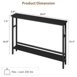 5.9" Slim Sofa Table, 2 Tier Narrow Console Table With Adjustable Shelf, Space-Saving Behind Couch Table