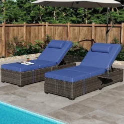 Lounge Chair Outdoor, PE Rattan Wicker Pool Lounge Chairs Set Of 2 With Adjustable Backrest, Cushion, Cup Holder, For Poolside, Deck, Gray-Beige 16 Lounge Chair Outdoor, PE Rattan Wicker Pool Lounge Chairs Set Of 2 With Adjustable Backrest, Cushion, Cup Holder, For Poolside, Deck, Gray-Beige -Garvee Sales GUEST bb2e667c 552a 4966 8859 65999e8f40ca