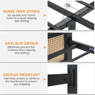 Whizmax King/Queen/Full Size Rattan Bed Frame With Headboard, Boho Cane Platform Bed Frame With Strong Metal Slat, Noise Free, No Box Spring Needed 5 Whizmax King/Queen/Full Size Rattan Bed Frame With Headboard, Boho Cane Platform Bed Frame With Strong Metal Slat, Noise Free, No Box Spring Needed - Image 5