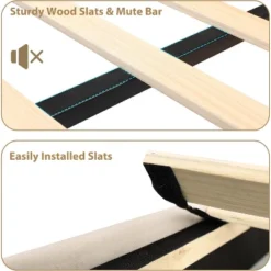 Upholstered Canopy Bed Frame With Headboard, Button Tufted, Nailhead Trim Design, No Box Spring Required 12 Upholstered Canopy Bed Frame With Headboard, Button Tufted, Nailhead Trim Design, No Box Spring Required -Garvee Sales GUEST bb63397c 0bd2 4d16 822d 1754573aaaf5