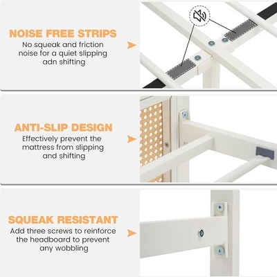 Full Size Rattan Bed Frame With Headboard & Footboard, Noise-Free Metal Platform, No Box Spring Needed, Easy Assembly, White 5 Full Size Rattan Bed Frame With Headboard & Footboard, Noise-Free Metal Platform, No Box Spring Needed, Easy Assembly, White - Image 5