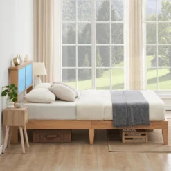 Rattan Bed Frame Full With Natural Rattan Headboard,Bohemian Rattan Full Size Bed Frame With LED Lights, With Silent Slats,No Box Spring Needed (Full) -Garvee Sales GUEST bb6fa0dc d0ad 49f9 a69b b03d32a19420