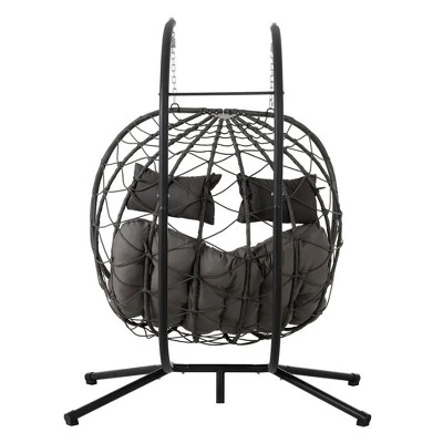 2 Persons Egg Chair With Stand, Large Rattan Wicker Swing With Headrest, Thick Cushion, Indoor Outdoor Hanging Basket Chair 3 2 Persons Egg Chair With Stand, Large Rattan Wicker Swing With Headrest, Thick Cushion, Indoor Outdoor Hanging Basket Chair - Image 3