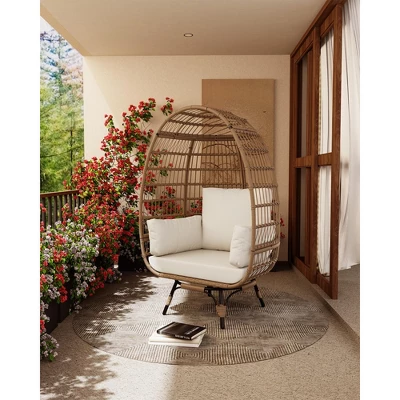 360Swivel Egg Chair, Patio Rotating Rattan Egg Basket Chair With Steel Frame And 4 Cushions, Heavy-Duty Wicker Chair For Porch, Backyard 6 360Swivel Egg Chair, Patio Rotating Rattan Egg Basket Chair With Steel Frame And 4 Cushions, Heavy-Duty Wicker Chair For Porch, Backyard - Image 6