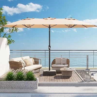 15ft Large Patio Umbrella With Base - Rectangular Patio Umbrella With Crank Handle, UV Protection For Outdoor Market, Backyard, Pool 7 15ft Large Patio Umbrella With Base - Rectangular Patio Umbrella With Crank Handle, UV Protection For Outdoor Market, Backyard, Pool - Image 7