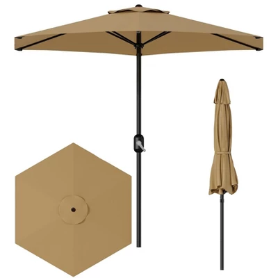 7.5ft Outdoor Patio Umbrella, Table Market Umbrella With 6 Sturdy Ribs UV Protection Waterproof For Garden, Deck, Backyard, Pool,Tan 6 7.5ft Outdoor Patio Umbrella, Table Market Umbrella With 6 Sturdy Ribs UV Protection Waterproof For Garden, Deck, Backyard, Pool,Tan - Image 6