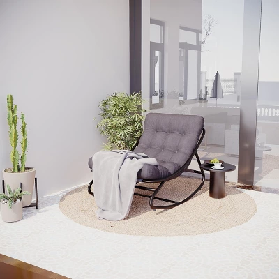 Patio Rocking Chair With Thick Cushion, Comfy Indoor/Outdoor Lounge Rocker For Porch, Garden, Living Room 8 Patio Rocking Chair With Thick Cushion, Comfy Indoor/Outdoor Lounge Rocker For Porch, Garden, Living Room - Image 8