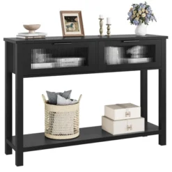 Whizmax Entryway Table, Wood Console Table With 2 Glass Drawers, 2 Tier Sofa Table With Storage For Living Room, Foyer Tables For Entryway -Garvee Sales GUEST bc114936 f073 4176 8ef3 8f156041fe04