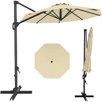 10FT Sepia Cantilever Umbrella With Base Round Top Patio Umbrella Sun Shade Windproof Offset Umbrella With 360-Degree Rotation 7 10FT Sepia Cantilever Umbrella With Base Round Top Patio Umbrella Sun Shade Windproof Offset Umbrella With 360-Degree Rotation - Image 7